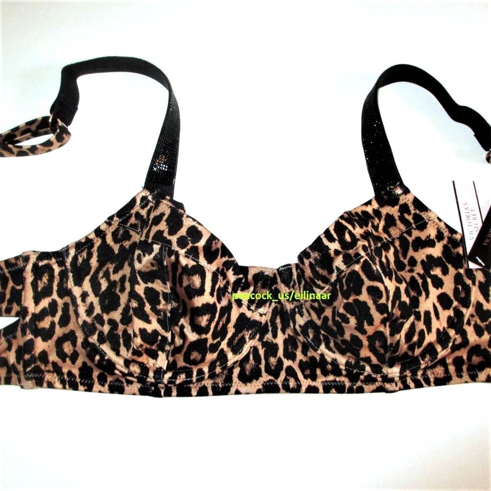 32D VICTORIAS SECRET SWIM Shine Strap Bikini Top Push Up w/o padding Leopard $70